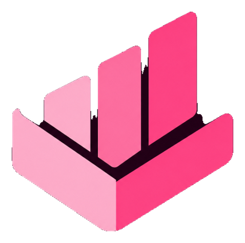 Ledger: a pink ledger tray holding three rising bars